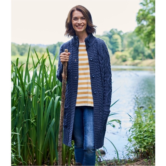 Long Aran cardigan — blue — size S - Picture 3 of 15